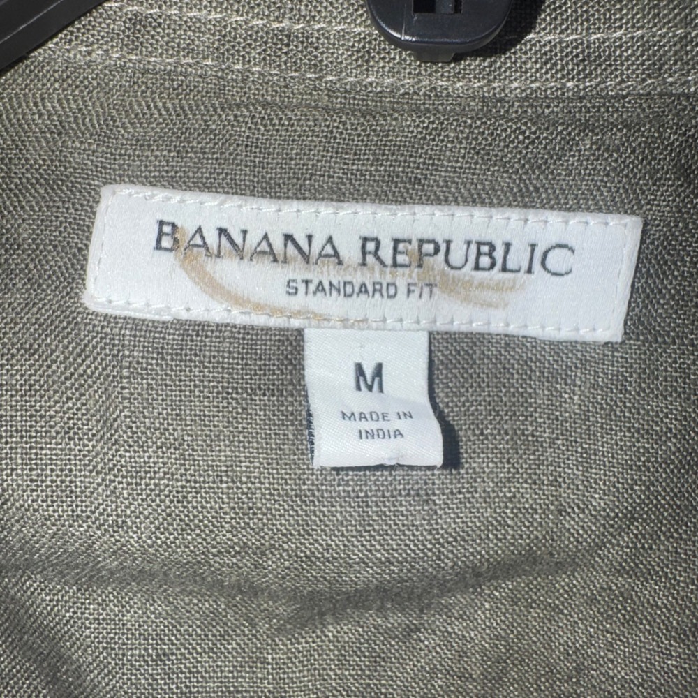 Banana Republic Embroidered Linen Shirt Mens Olive Green Medium NEW - Picture 3 of 8